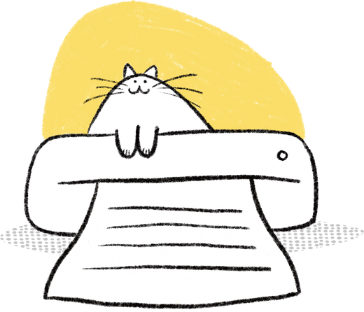 Illustration of cat with printer